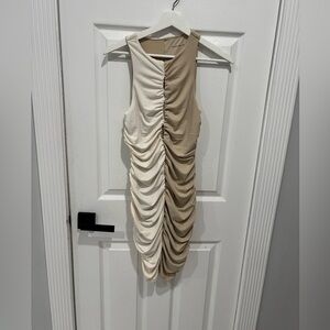 Abercrombie And Fitch Cream And
Tan Ruched Dress Size: M